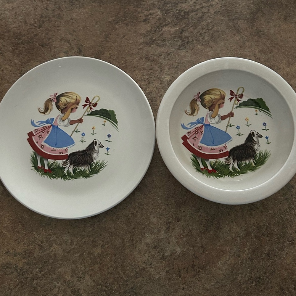 VINTAGE Set Old Foley James Kent Children’s Fairytale Little Bo Peep PLATE/B…